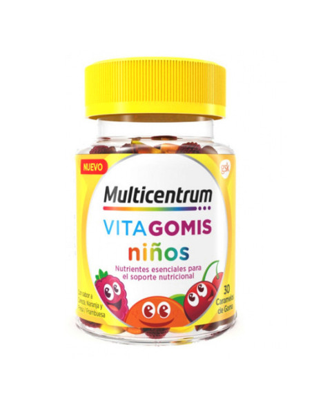 Multicentrum vitagomis niños 30 caramelos de goma sabor frutos cereza naranja y fresa/frambuesa
