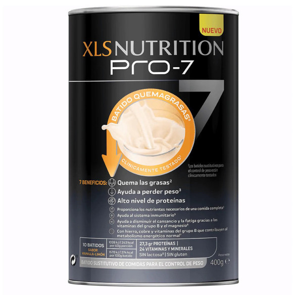 XLS NUTRITION PRO-7 QUEMAGRASAS BATIDO SUSTITUTIVO 1 BOTE 400 G SABOR VAINILLA LIMON